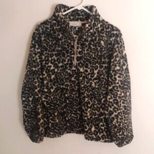 LOFT Leopard Fleese 1/4 Zip Jacket Size Large